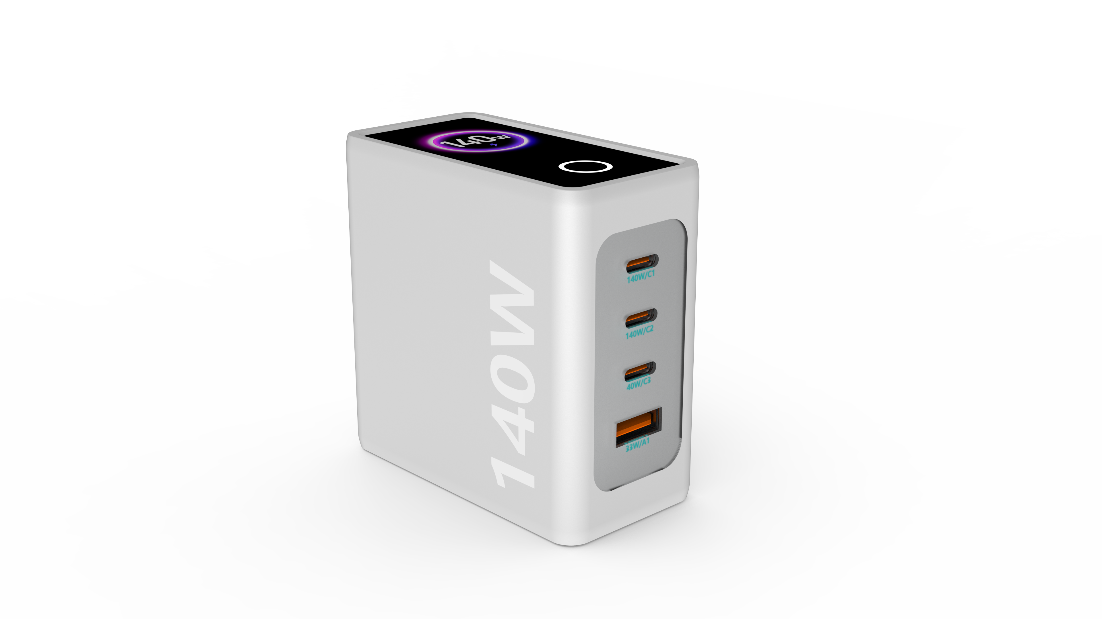 AI-Powered 140W 4 Port Multi-Device Fast Charging Advanced GAN Power Adapter TFT Intuitive Touch Controls