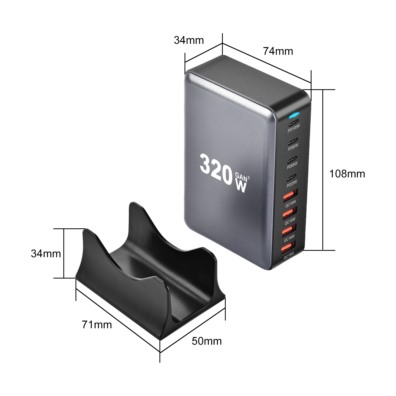320W USB C Fast Charger Block, 8 Port USB Charging Station, GaN Ⅲ Pro 100W PD PPS Port Fast Charging Station Hub, Laptop Wall Charger Compatible with MacBook/iPhone 16/iPad/Galaxy S23/22 et