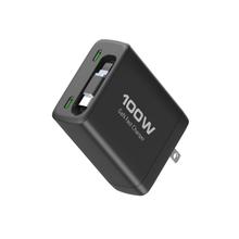 GaN PD 100W Travel Charger with Type C 100W Retractable Cable QC PPS Mini Portable Adapter USB C Wire Slim Phone Laptop Chargers