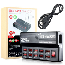10-Port USB2.0 10A 50W Multi Charger Station with Switch 5V 1A 2.4A Output for Mobile Phones Convenient Travel Charger