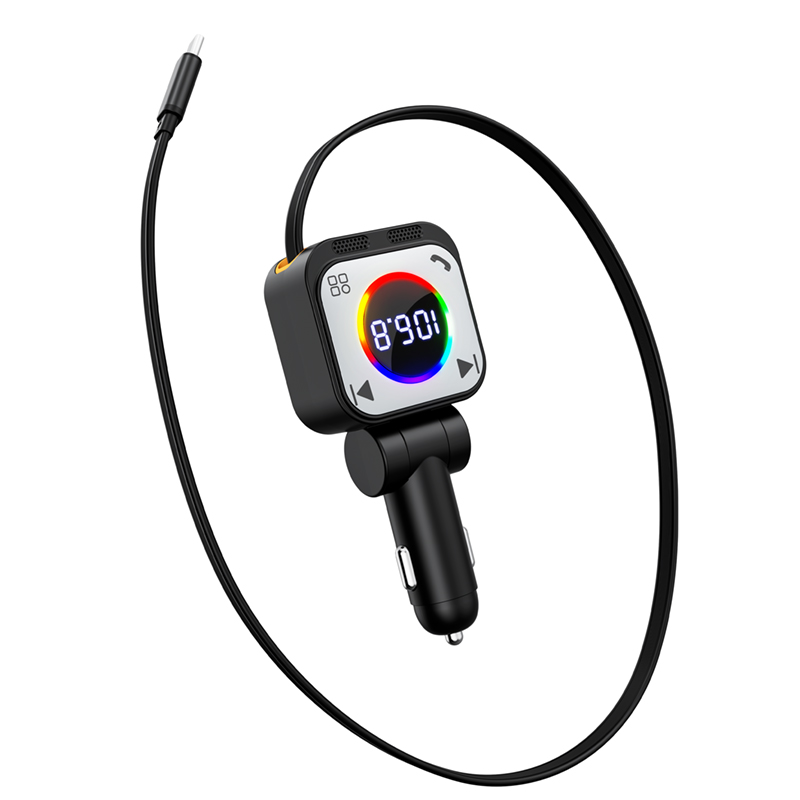 Car bluetooth Transmitter Car Charger 30W/RGB Color Light Ring/Retractable Type-c Cable 45W With bluetooth