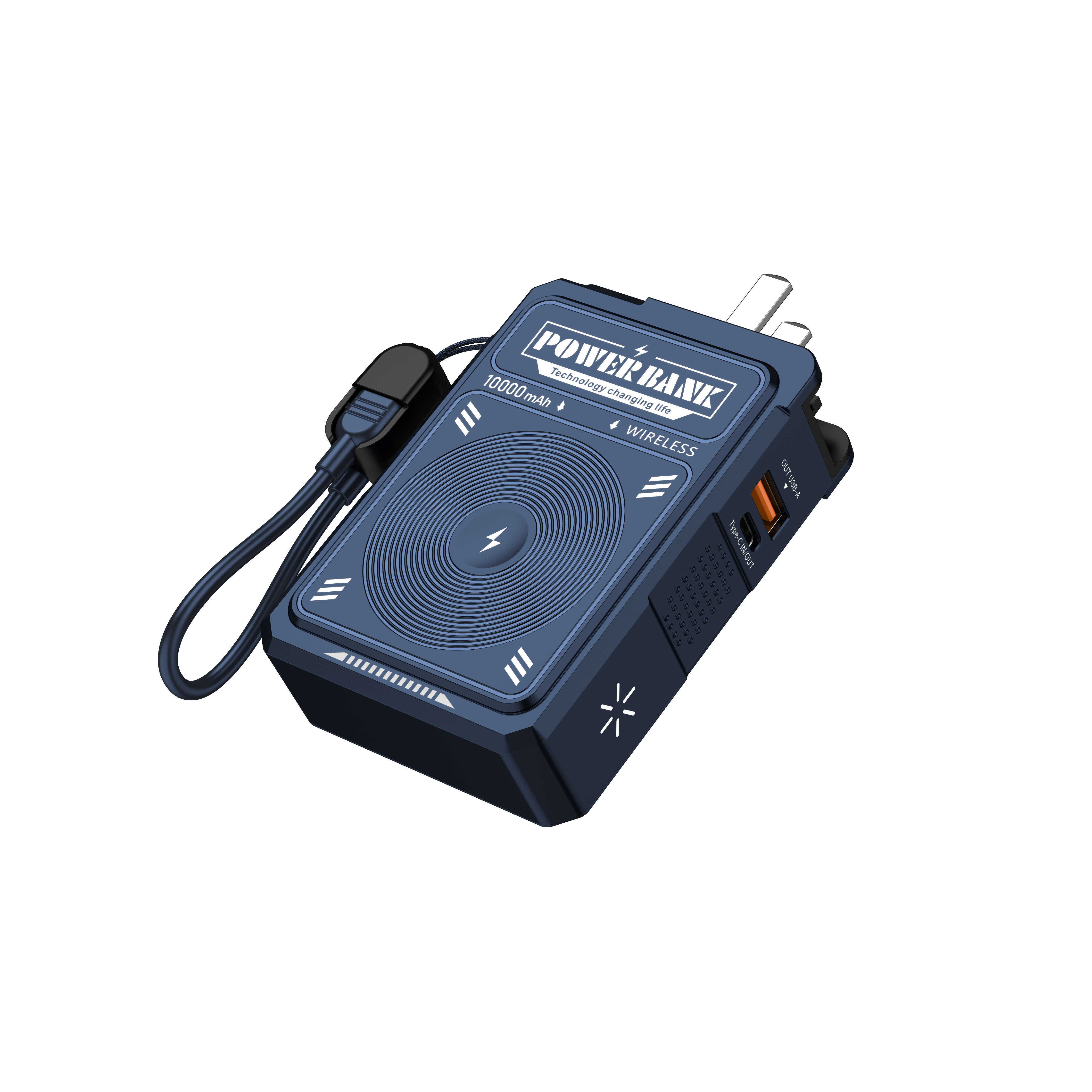 Customization Large Capacity AC Folding Plug Portable PD22.5W Fast Charging Wireless Charging 10000mAh Power Bank with Lanyard