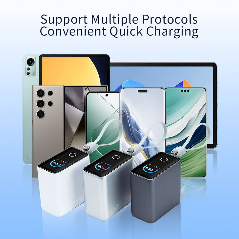 Latest Design 45W Fast Charging TFT Smart Display Colorful Touch Screen Power Bank 15000mah Retractable Cable for Laptop Phone