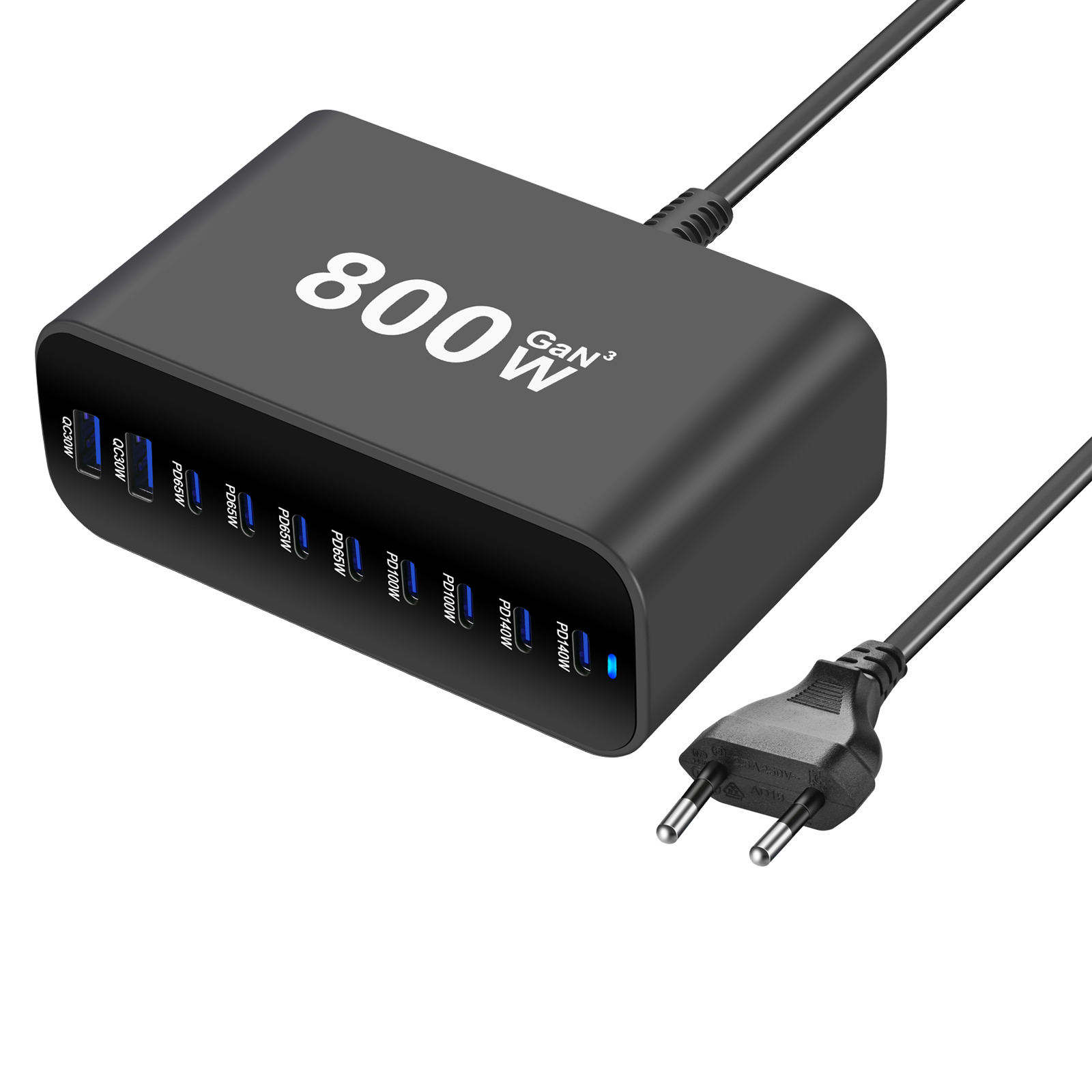 800W USB C Fast Charger Block, 10 Port USB Charging Station, GaN Ⅲ Pro Dual 140W PD PPS Port for Multiple Devices,Laptop Wall Charger Compatible with DELL, HP, MacBook Pro,iPhone 16,Galaxy S24