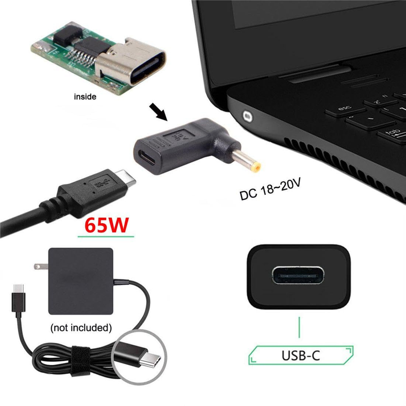 USB C to DC 4.0x1.7mm PD 65W Emulator Trigger 90 Degree Angled Adapter for asus /lenovo