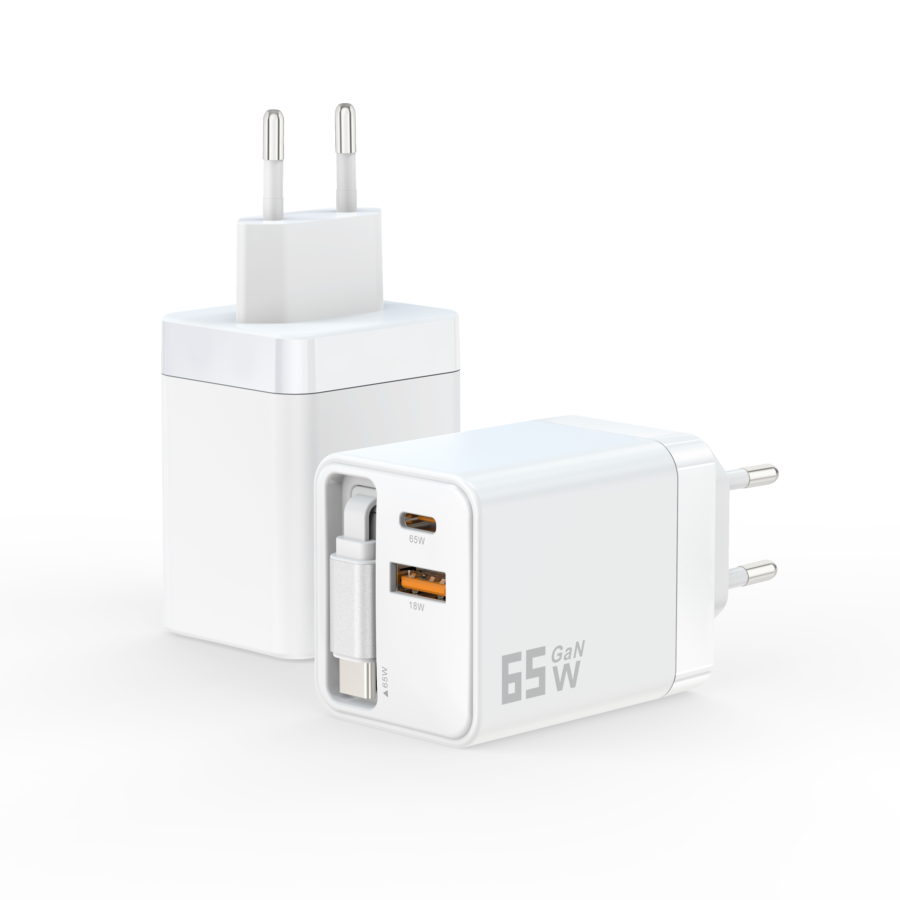 65W USB C Charger Block with Retractable Type C Cable and Dual Port Travel Charger (GaN3), PD PPS Fast Charging Foldable Wall Charge for MacBook,Lenovo IdeaPad,iPhone 16 Pro Max,Galaxy S24 and More