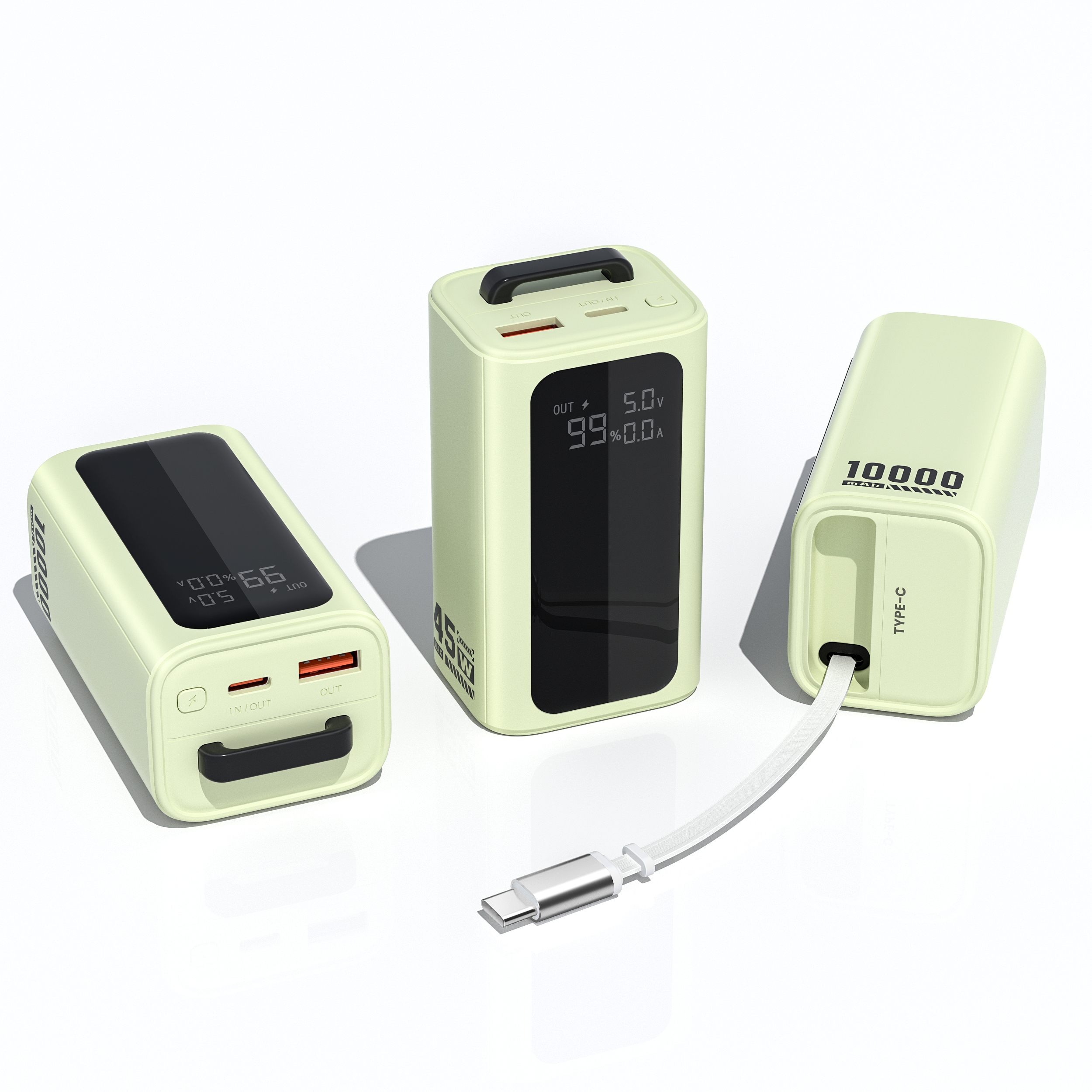 2025 New Laptop 80CM Retractable Cable Flask Hidden 10000mah 45W Color Display Powerbank pd45W Plug Socket