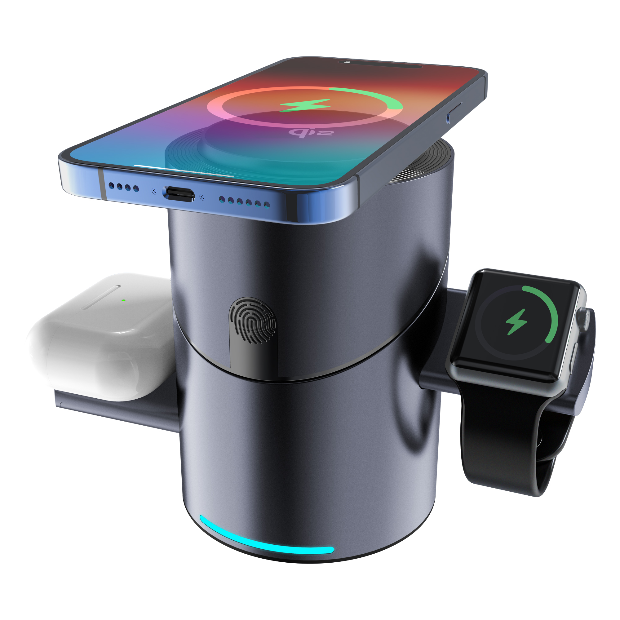 Rotatable wireless charging station, CubeTrick-X Qi2 15W Fast charging, 3-in-1 wireless charging station, for Apple Watch charger, for iPhone 15, 14, 13, 12 series, AirPods