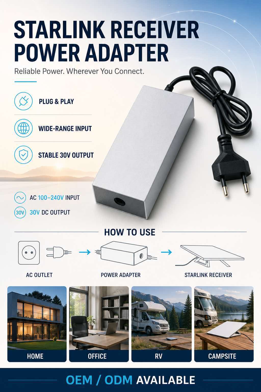 Starlink Mini Power Supply Adapter 30V 2A 110V-240V AC to DC Chager Adapter for Starlink MINI 12V Power Cable Wall Plug 60W Fast Charger Waterproof, Compatible with Star Link Mini DC Cord
