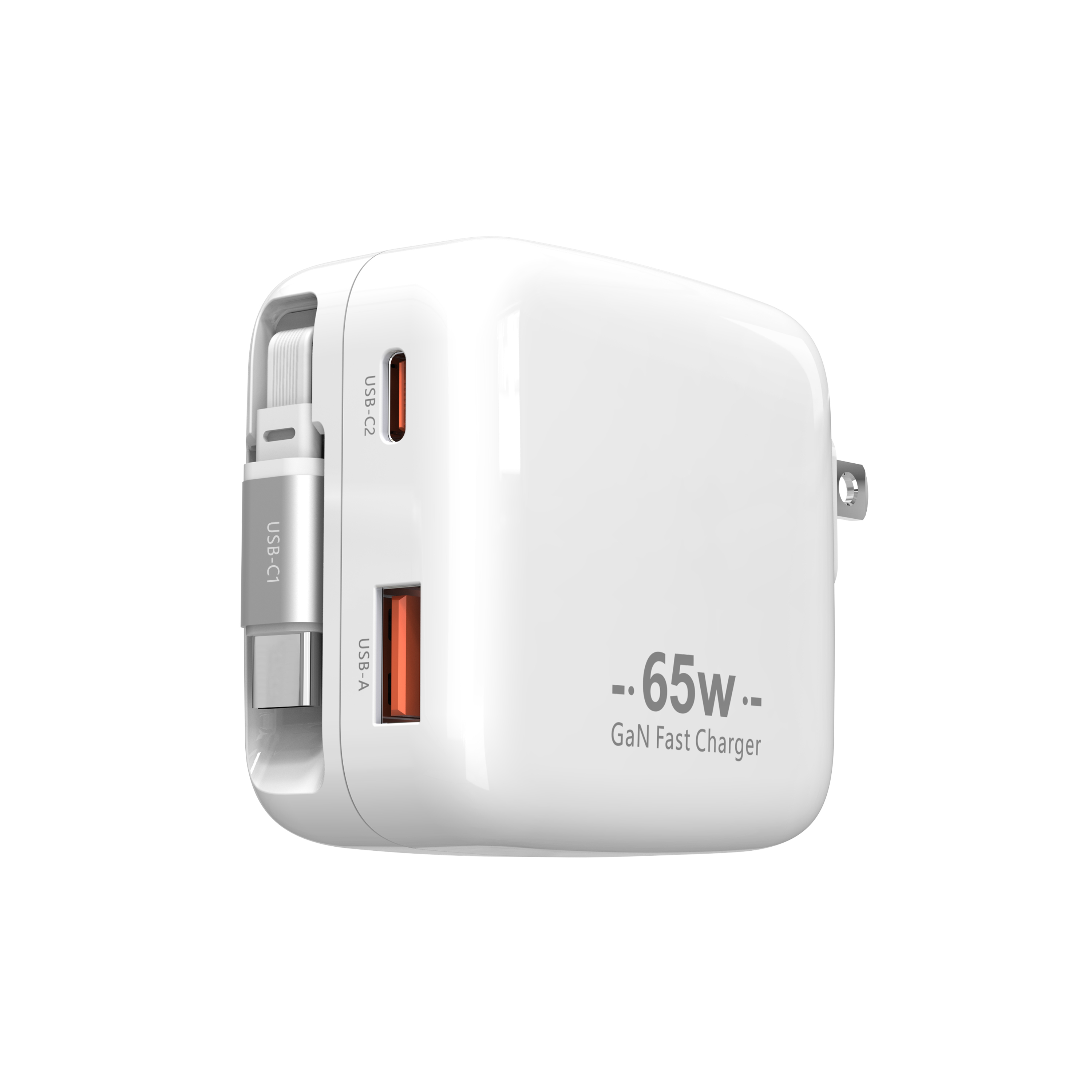 65W Retractable USB C Charger,3 in 1 Fast Charging Block with Foldable Plug,GaN Fast Charging Travel Charger for MacBook,iPad,iPhone 17/16/15,Galaxy