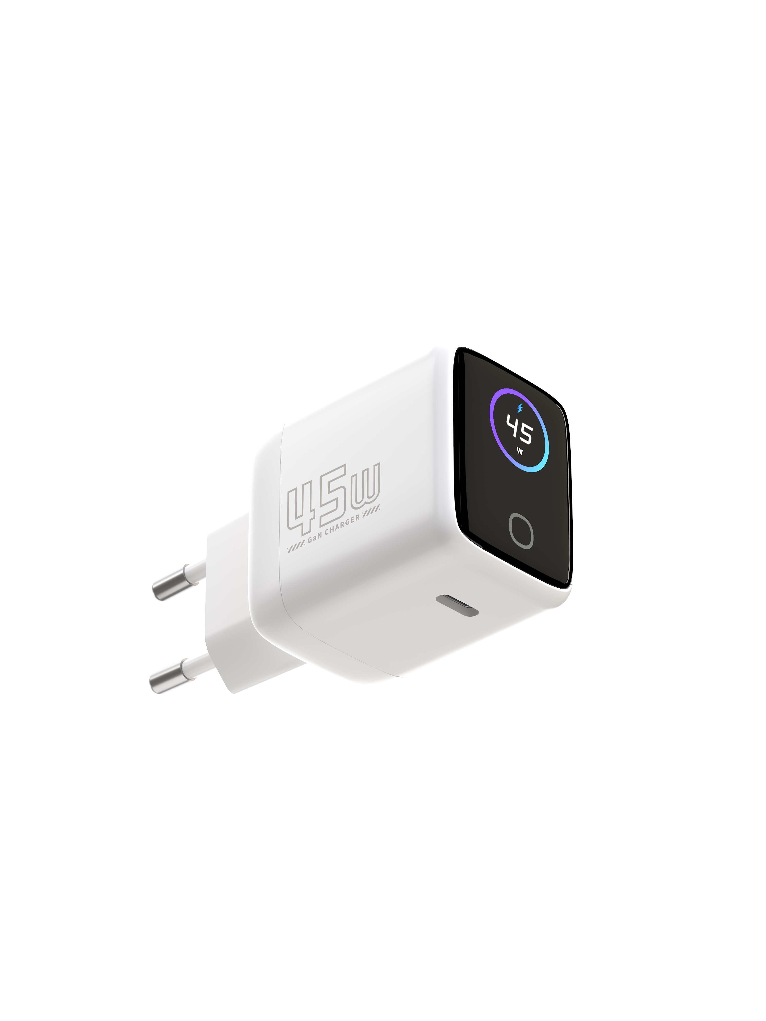 Smart Display Charger,USB C Charger Block with 6.6FT USB-C Cable,45W Max GaN Phone Charge,Smart Recognition,Care Mode,Real-Time Display for iPhone 17/16/15 & iPad Pro Series with cb Certification
