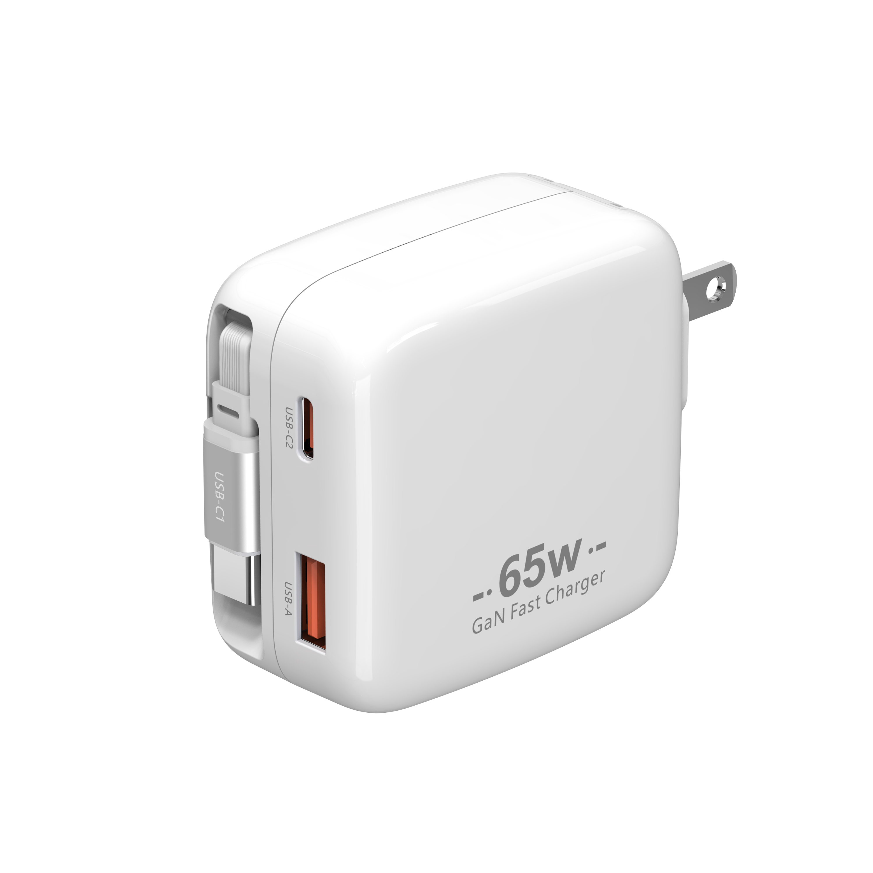 65W Retractable USB C Charger,3 in 1 Fast Charging Block with Foldable Plug,GaN Fast Charging Travel Charger for MacBook,iPad,iPhone 17/16/15,Galaxy