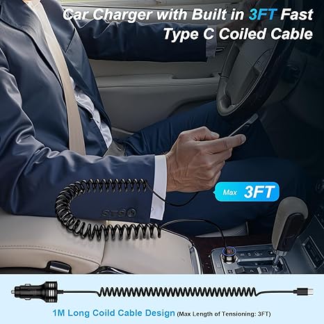 78W 3-Port Samsung Car Charger USB C Fast Charge for Samsung Galaxy S26 Ultra S26 Plus S25 FE Edge S24 A57 A37 A17 A56 A36 A26 A16 A55 A25 A15,Rapid Car Charger Adapter+Coild Type C Fast Charging Cord