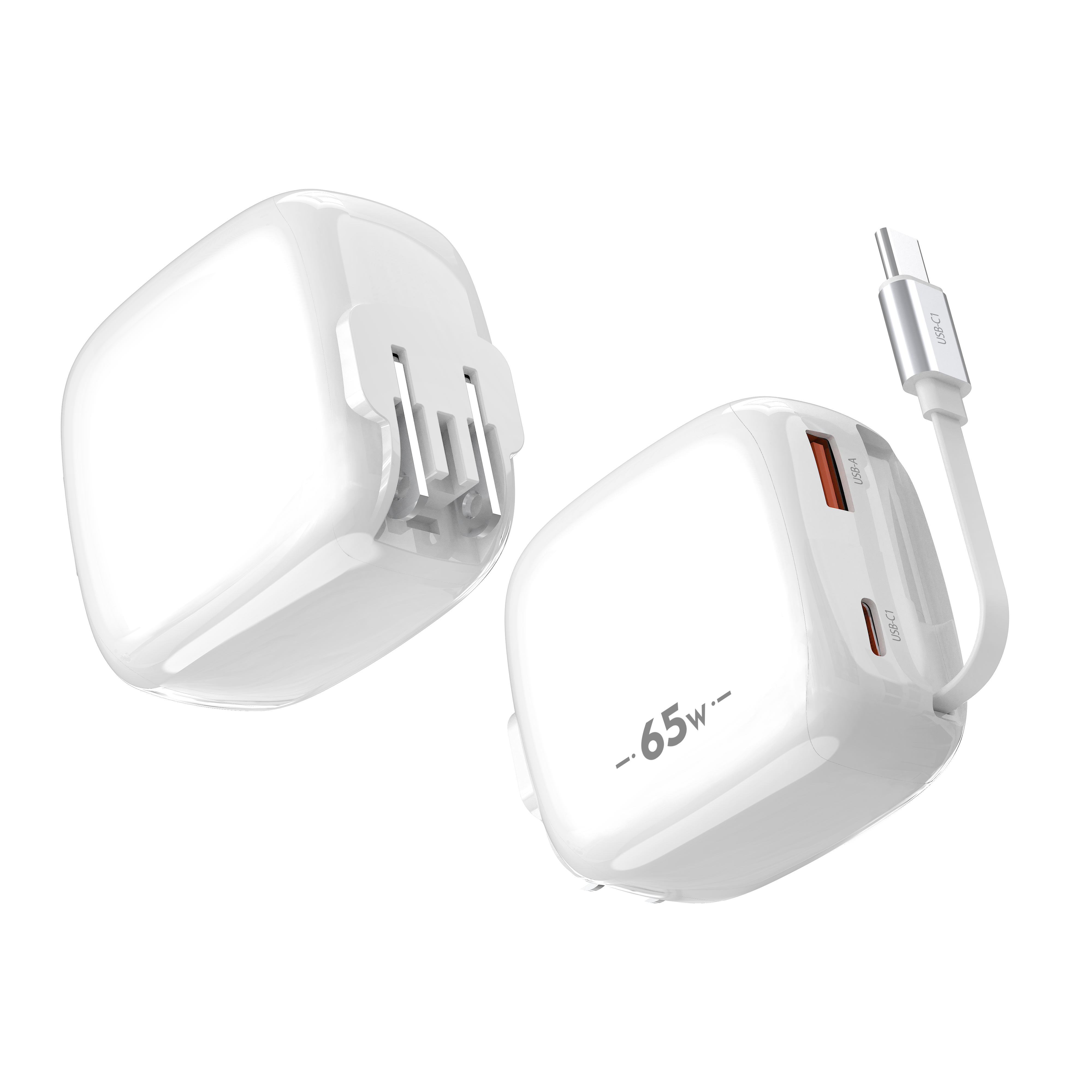 65W Retractable USB C Charger,3 in 1 Fast Charging Block with Foldable Plug,GaN Fast Charging Travel Charger for MacBook,iPad,iPhone 17/16/15,Galaxy