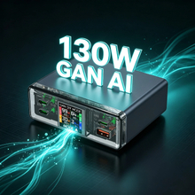 GaN+ 130W PD Charger, USB C Charger 6-Port with AI Smart TFT Display & Touch Control, desktop charger,USB Charging Station GaN Multiport Fast Charger
